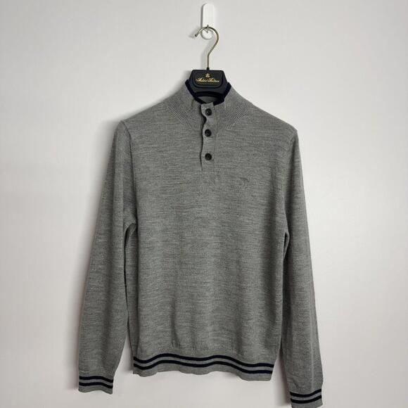 NWOT Boys Brooks Brothers Pullover Sweater Gray & Navy Trim Merino Wool Medium - Picture 1 of 4